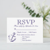 Nautic UAWG Navy Blue Anchor Wedding Party RSVP Karte (Stehend Vorderseite)