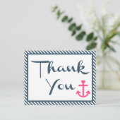 Nautic Vielen Dank, dass Sie rosa Anker Navy Blue  Postkarte (Stehend Vorderseite)