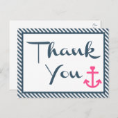 Nautic Vielen Dank, dass Sie rosa Anker Navy Blue  Postkarte (Vorne/Hinten)