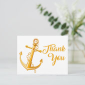 Nautic Vielen Dank Gold Anchor Wedding Beach Ocean Postkarte (Stehend Vorderseite)