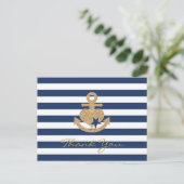 Nautic Vielen Dank Postcard Navy & Gold Postkarte (Stehend Vorderseite)