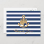 Nautic Vielen Dank Postcard Navy & Gold Postkarte (Vorne/Hinten)