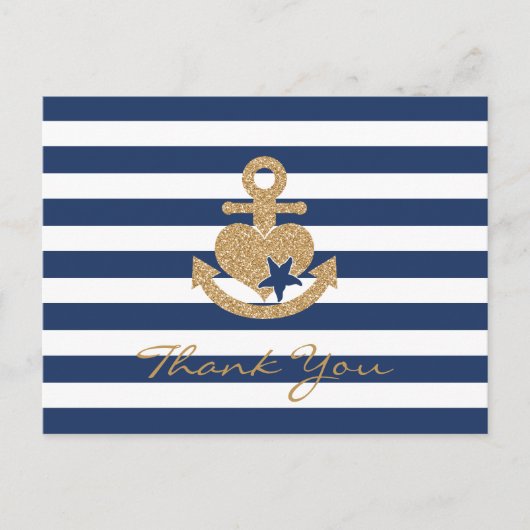 Nautic Vielen Dank Postcard Navy & Gold Postkarte (Vorderseite)