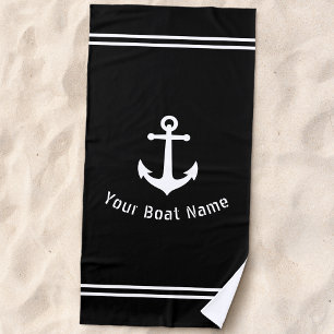 Nautic Vintag Anchor Boat Name Navy Black Strandtuch