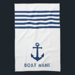Nautic Vintag Anchor Boat Name Navy Blue White Geschirrtuch<br><div class="desc">Custom Nautical Vintag Anker mit Ihrem Personalisierten Bootsnamen in Navy Blau auf einem Weißen Küchentuch.</div>