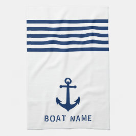 Nautic Vintag Anchor Boat Name Navy Blue White Geschirrtuch