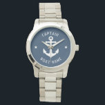 Nautic Vintag Anchor Captain & Boat oder Name Armbanduhr<br><div class="desc">Ein Vintager Anker mit Captain Rank oder einem anderen Titel und Ihrem Namen oder Bootnamen auf einer stilvollen Silver- und Aqua Blue Armbanduhr. Diese personalisierte Pocket-Uhr wird nicht nur Zeit,  sondern auch Spaß machen. Perfekt für den Vatertag,  aber auch ein großes Geschenk für jeden Anlass.</div>