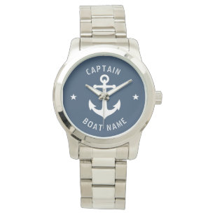 Nautic Vintag Anchor Captain & Boat oder Name Armbanduhr