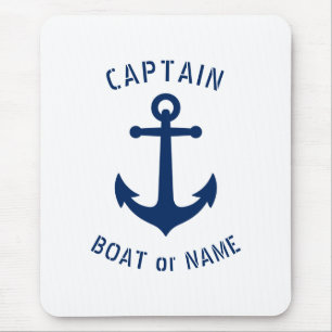 Nautic Vintag Anchor Captain Boat oder Name Navy Mousepad