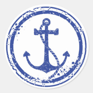 Nautic Vintag Blue Anchor Sticker - 1,5" rund