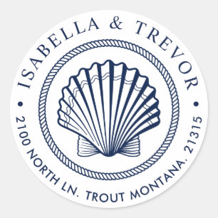 Nautic Vintag Seashell White Rücksendeadresse Runder Aufkleber