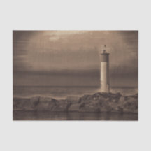 Nautic Vintag Sepia Lighthouse Sunset Lake
