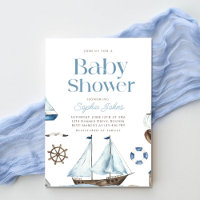 Nautic Watercolor Blue Boat Baby Dusche