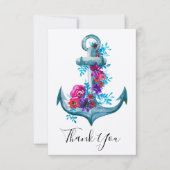 Nautic Watercolor Floral Anchor Vielen Dank Dankeskarte (Vorderseite)