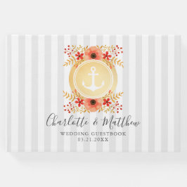 Nautic Watercolor Floral Gold Ankerhochzeit Gästebuch