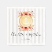 Nautic Watercolor Floral Gold Ankerhochzeit Serviette (Vorderseite)