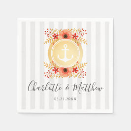 Nautic Watercolor Floral Gold Ankerhochzeit Serviette