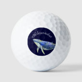 Nautic Watercolor Whale Navy Blue Coastal Golfball (Vorderseite)