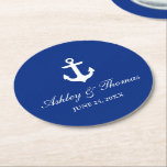 Nautic Wedding Anchor Blue Runder Pappuntersetzer<br><div class="desc">Nautical Wedding Anchor Blue Untersetzer</div>