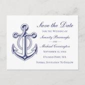Nautic Wedding Anchor Navy Blue Save the Date Postkarte (Vorderseite)