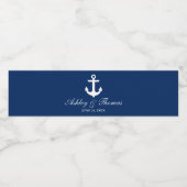 Nautic Wedding Anchor Navy Blue Wasserflaschenetikett (Einzelnes Label)