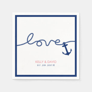 Nautic Wedding Anchor & Rope Simple Border Serviette