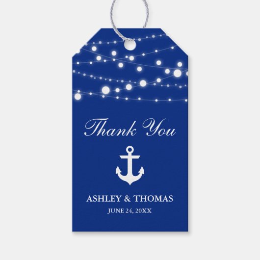 Nautic Wedding Anchor String Lights Blue Geschenkanhänger (Vorderseite)
