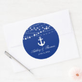 Nautic Wedding Anchor String Lights Blue Runder Aufkleber (Umschlag)