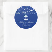 Nautic Wedding Anchor String Lights Blue Runder Aufkleber (Tasche)