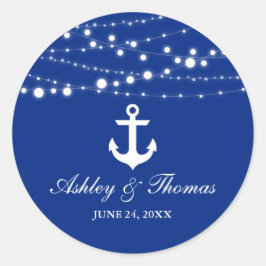 Nautic Wedding Anchor String Lights Blue Runder Aufkleber