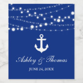 Nautic Wedding Anchor String Lights Blue Weinetikett (Einzelnes Label)