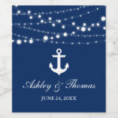 Nautic Wedding Anchor String Lights Navy Blue Weinetikett (Einzelnes Label)