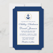 Nautic Wedding Blue Anchor gestreift Einladung (Vorderseite)