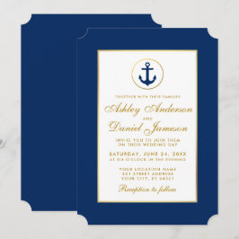 Nautic Wedding Blue Anchor und Gold Einladung