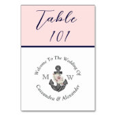Nautic Wedding Dusty Blush Pink Navy Blue Tischnummer (Rückseite)