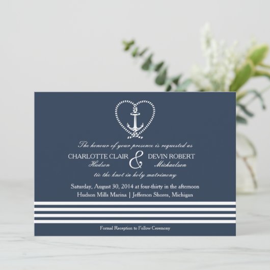 Nautic Wedding Einladung, Achterbahn Herz Knoten Einladung (Stehend Vorderseite)