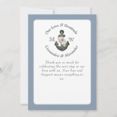 Nautic Wedding Floral Anchor Dusty Blue Dankeskarte (Rückseite)