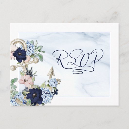 Nautic Wedding Floral Anchor Elegant UAWG Invita Einladungspostkarte (Vorderseite)