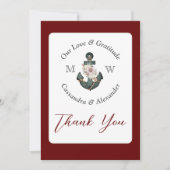 Nautic Wedding Floral Anchor Maroon Rust Red Dankeskarte (Vorderseite)