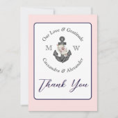 Nautic Wedding Floral Anchor Navy Blau und Rosa Dankeskarte (Vorderseite)