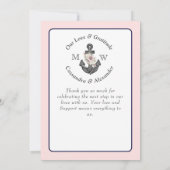 Nautic Wedding Floral Anchor Navy Blau und Rosa Dankeskarte (Rückseite)