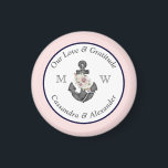 Nautic Wedding Floral Anchor Navy Blau und Rosa Magnet<br><div class="desc">Nautical Pink und Navy Blue Hintergrund Blumenanker mit Rope Boat Theme Hochzeitsmagnet /Gastgeschenke Hochzeiten</div>