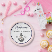 Nautic Wedding Floral Anchor Navy Blau und Rosa Pappteller (Party)