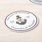 Nautic Wedding Floral Anchor Navy Blau und Rosa Runder Pappuntersetzer (Angewinkelt)
