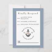 Nautic Wedding Floral Anchor Navy Blue White RSVP Karte (Vorderseite)