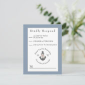 Nautic Wedding Floral Anchor Navy Blue White RSVP Karte (Stehend Vorderseite)
