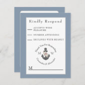 Nautic Wedding Floral Anchor Navy Blue White RSVP Karte (Vorne/Hinten)
