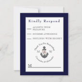 Nautic Wedding Floral Anchor Navy Blue White RSVP Karte (Vorderseite)
