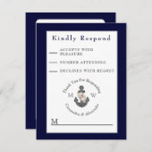 Nautic Wedding Floral Anchor Navy Blue White RSVP Karte (Vorne/Hinten)