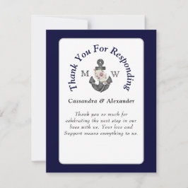 Nautic Wedding Floral Anchor Navy Blue White RSVP Karte